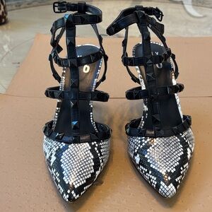 Elegant Black and White Snakeskin Heels